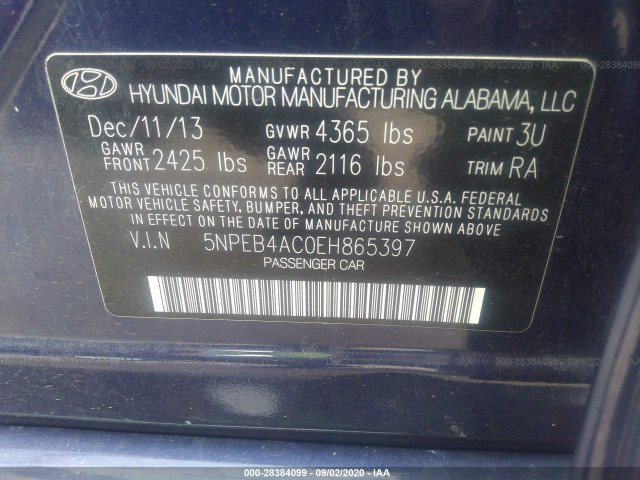 Photo 8 VIN: 5NPEB4AC0EH865397 - HYUNDAI SONATA GLS 