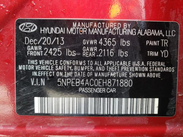 Photo 12 VIN: 5NPEB4AC0EH871880 - HYUNDAI SONATA GLS 