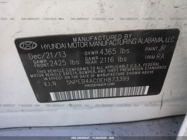 Photo 8 VIN: 5NPEB4AC0EH873399 - HYUNDAI SONATA 