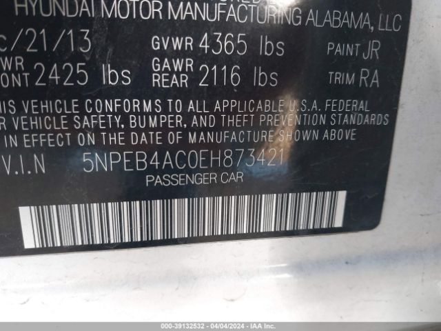 Photo 8 VIN: 5NPEB4AC0EH873421 - HYUNDAI SONATA 