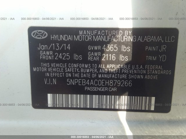 Photo 8 VIN: 5NPEB4AC0EH879266 - HYUNDAI SONATA 