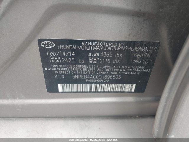 Photo 8 VIN: 5NPEB4AC0EH896505 - HYUNDAI SONATA 