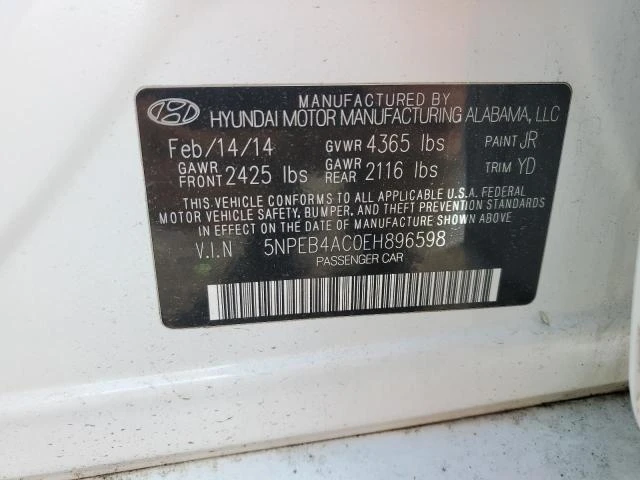 Photo 12 VIN: 5NPEB4AC0EH896598 - HYUNDAI SONATA GLS 