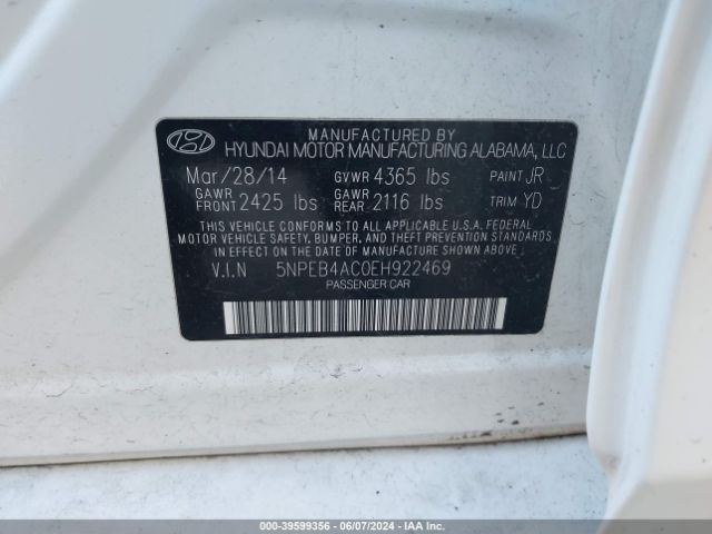 Photo 8 VIN: 5NPEB4AC0EH922469 - HYUNDAI SONATA 