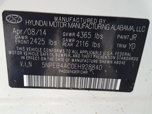 Photo 9 VIN: 5NPEB4AC0EH928840 - HYUNDAI SONATA GLS 