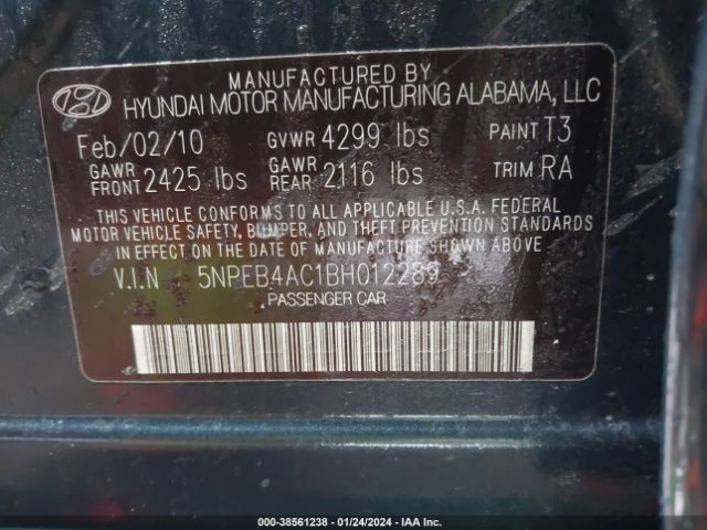 Photo 8 VIN: 5NPEB4AC1BH012289 - HYUNDAI SONATA 