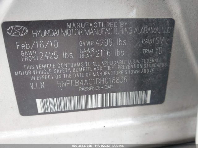 Photo 8 VIN: 5NPEB4AC1BH018836 - HYUNDAI SONATA 