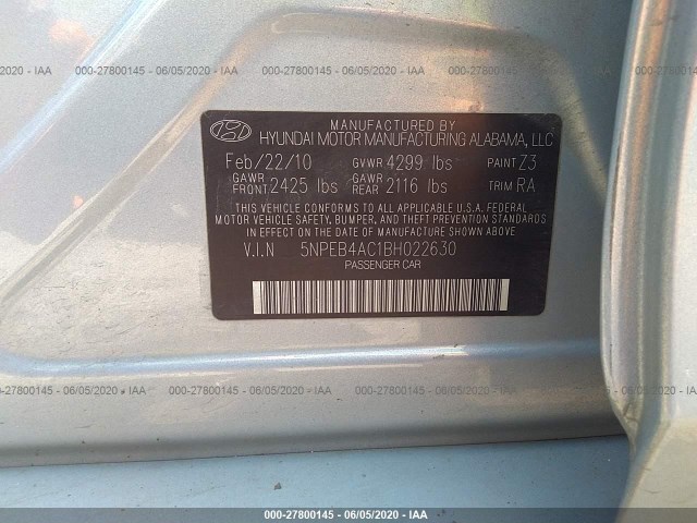 Photo 8 VIN: 5NPEB4AC1BH022630 - HYUNDAI SONATA 