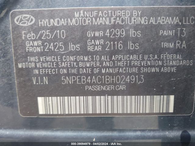 Photo 8 VIN: 5NPEB4AC1BH024913 - HYUNDAI SONATA 