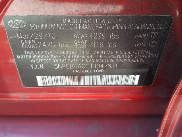 Photo 9 VIN: 5NPEB4AC1BH042831 - HYUNDAI SONATA GLS 