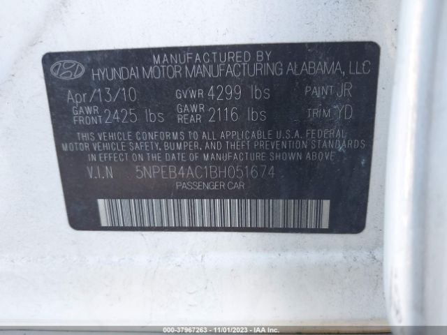 Photo 8 VIN: 5NPEB4AC1BH051674 - HYUNDAI SONATA 