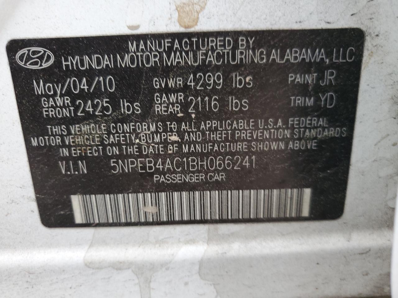 Photo 11 VIN: 5NPEB4AC1BH066241 - HYUNDAI SONATA 