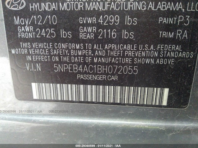 Photo 8 VIN: 5NPEB4AC1BH072055 - HYUNDAI SONATA 