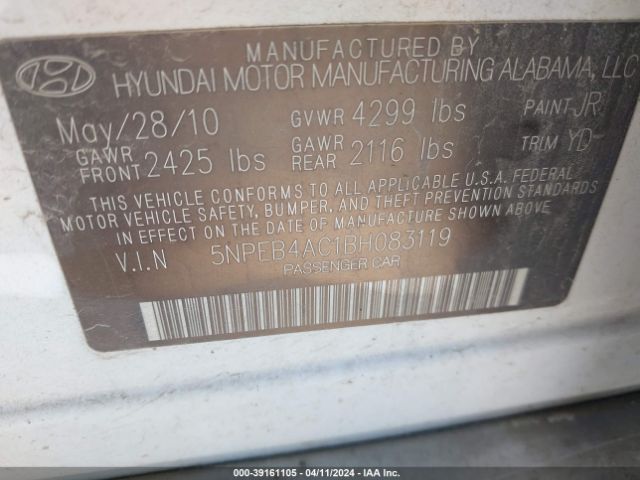 Photo 8 VIN: 5NPEB4AC1BH083119 - HYUNDAI SONATA 