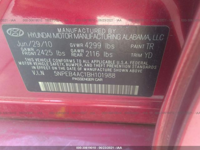 Photo 8 VIN: 5NPEB4AC1BH101988 - HYUNDAI SONATA 