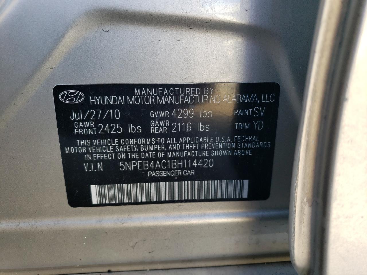 Photo 11 VIN: 5NPEB4AC1BH114420 - HYUNDAI SONATA 