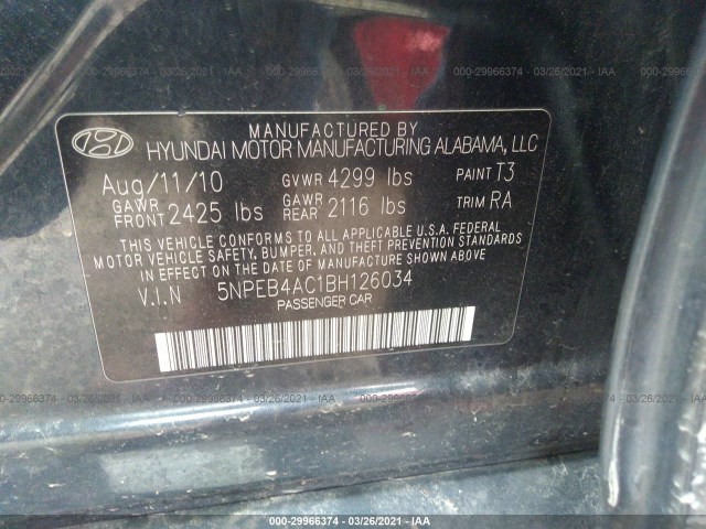 Photo 8 VIN: 5NPEB4AC1BH126034 - HYUNDAI SONATA 