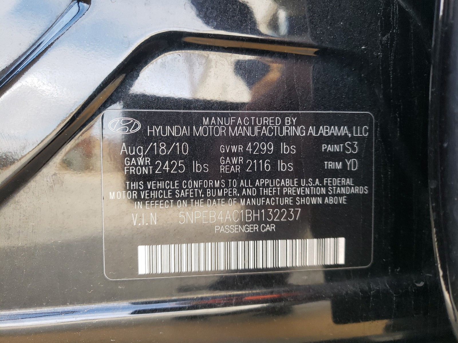 Photo 9 VIN: 5NPEB4AC1BH132237 - HYUNDAI SONATA GLS 