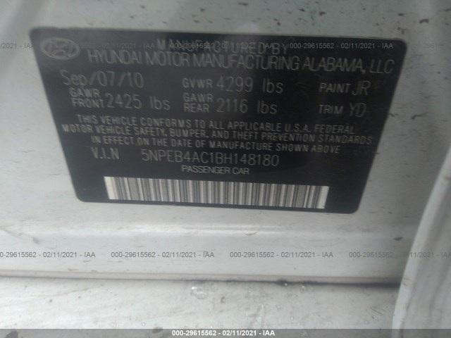 Photo 8 VIN: 5NPEB4AC1BH148180 - HYUNDAI SONATA 