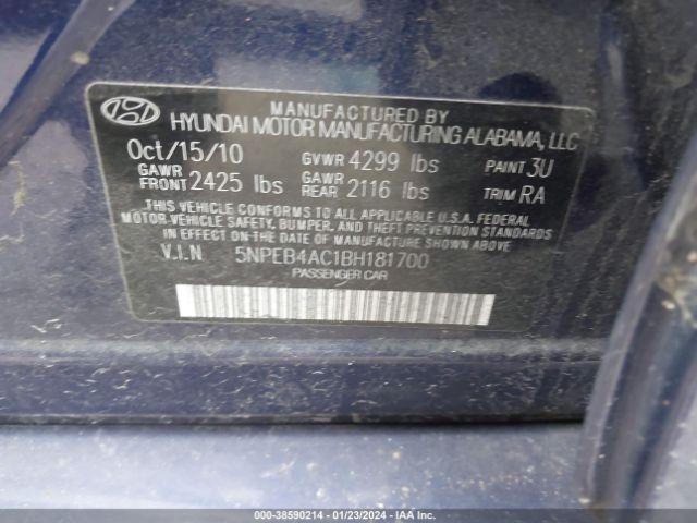 Photo 8 VIN: 5NPEB4AC1BH181700 - HYUNDAI SONATA 