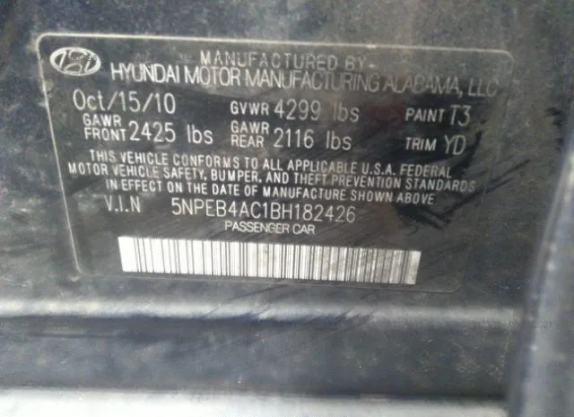 Photo 8 VIN: 5NPEB4AC1BH182426 - HYUNDAI SONATA 