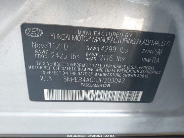 Photo 8 VIN: 5NPEB4AC1BH203047 - HYUNDAI SONATA 