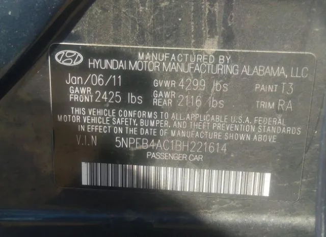 Photo 8 VIN: 5NPEB4AC1BH221614 - HYUNDAI SONATA 