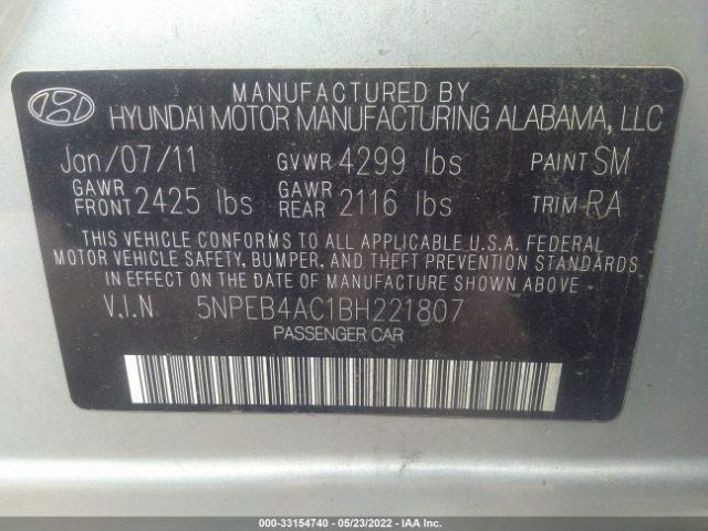 Photo 8 VIN: 5NPEB4AC1BH221807 - HYUNDAI SONATA 