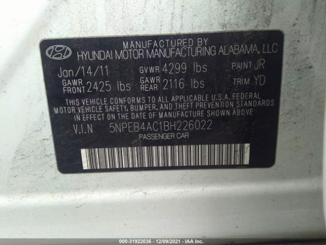 Photo 8 VIN: 5NPEB4AC1BH226022 - HYUNDAI SONATA 