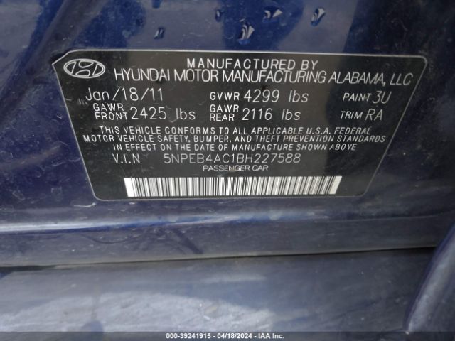 Photo 8 VIN: 5NPEB4AC1BH227588 - HYUNDAI SONATA 