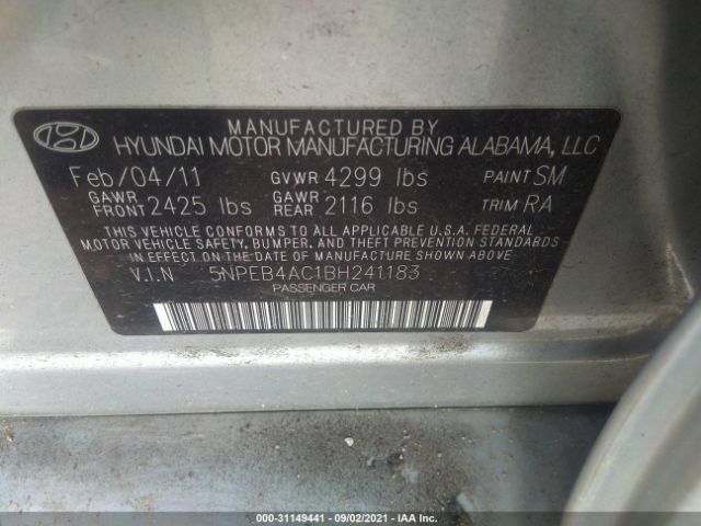 Photo 8 VIN: 5NPEB4AC1BH241183 - HYUNDAI SONATA 