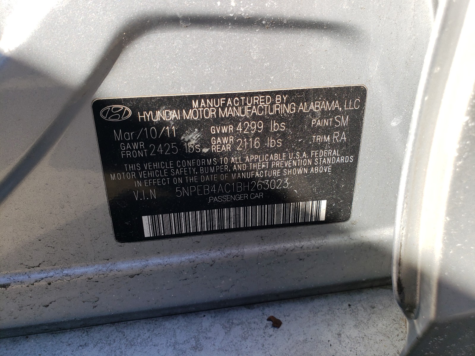 Photo 9 VIN: 5NPEB4AC1BH263023 - HYUNDAI SONATA GLS 