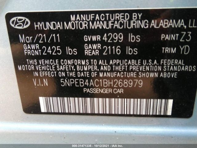 Photo 8 VIN: 5NPEB4AC1BH268979 - HYUNDAI SONATA 