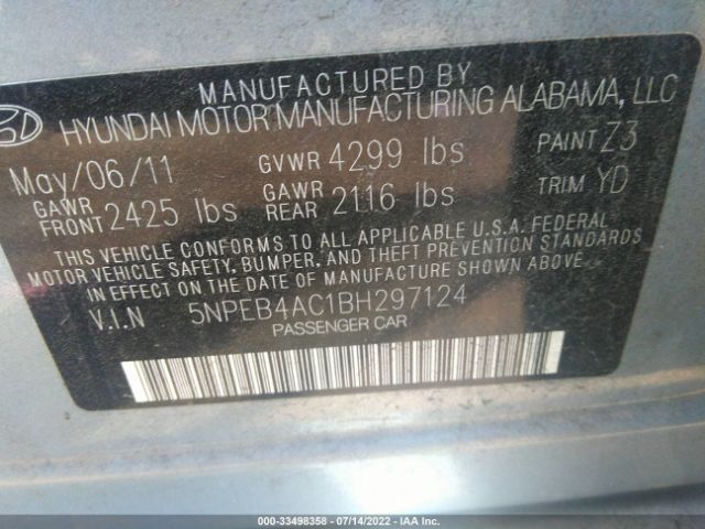 Photo 8 VIN: 5NPEB4AC1BH297124 - HYUNDAI SONATA 