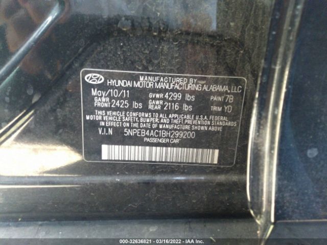 Photo 8 VIN: 5NPEB4AC1BH299200 - HYUNDAI SONATA 