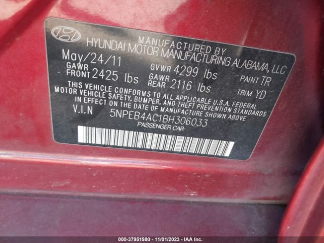 Photo 8 VIN: 5NPEB4AC1BH306033 - HYUNDAI SONATA 