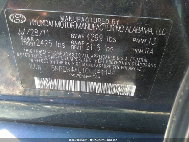 Photo 8 VIN: 5NPEB4AC1CH344444 - HYUNDAI SONATA 