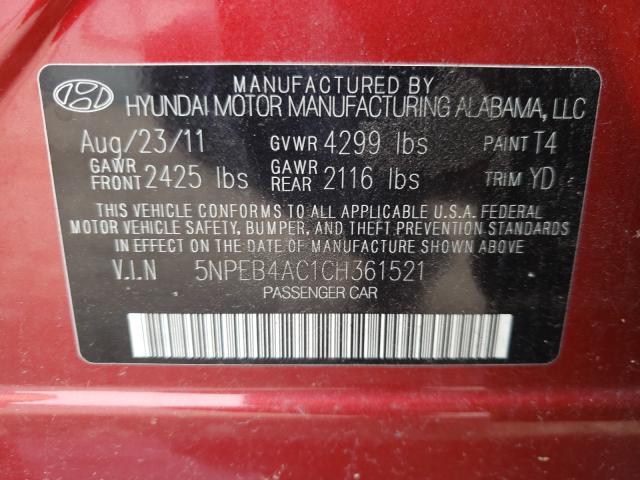 Photo 9 VIN: 5NPEB4AC1CH361521 - HYUNDAI SONATA GLS 