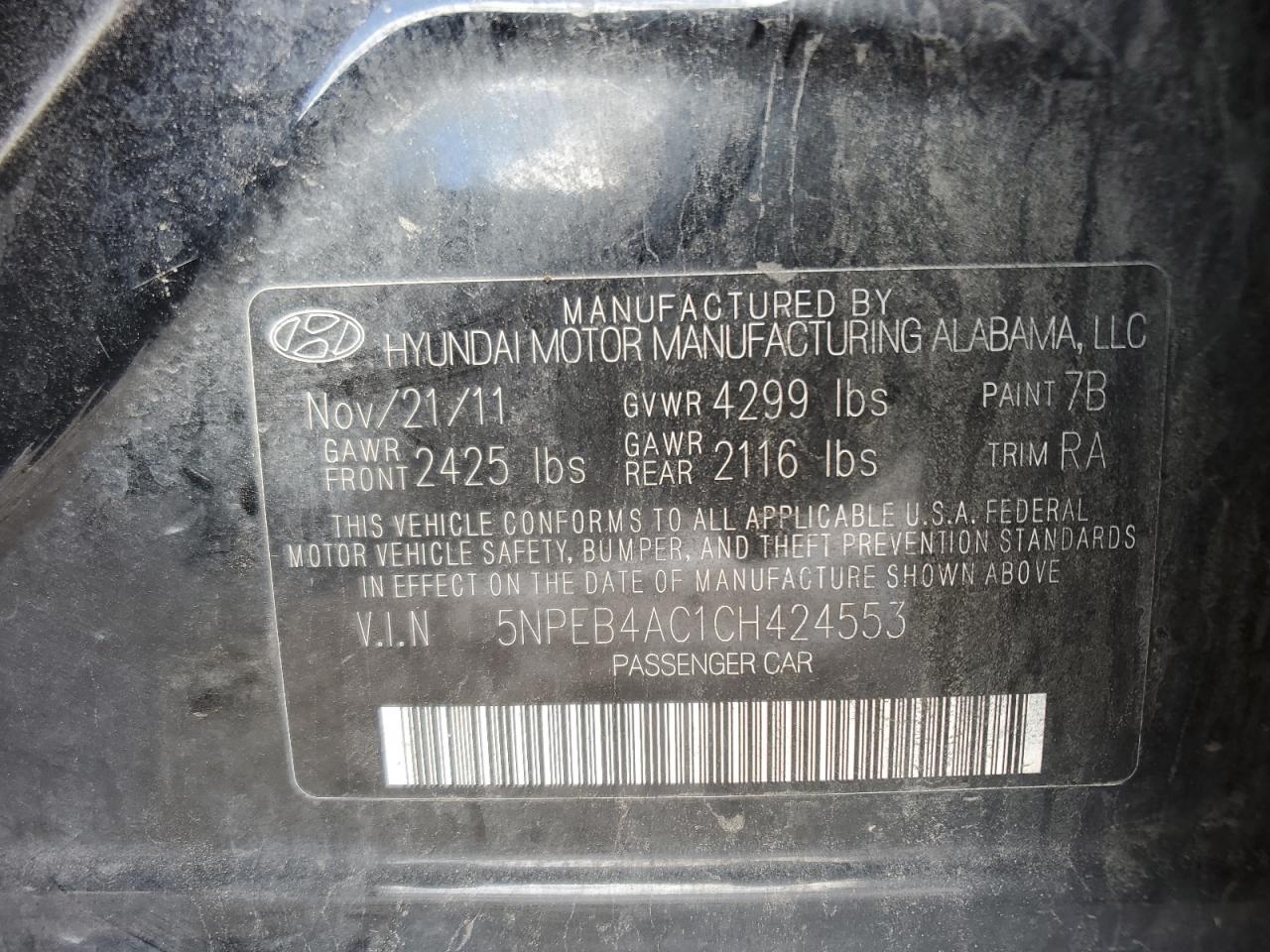 Photo 11 VIN: 5NPEB4AC1CH424553 - HYUNDAI SONATA 