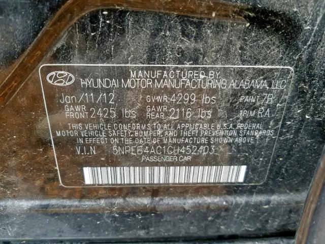 Photo 9 VIN: 5NPEB4AC1CH452403 - HYUNDAI SONATA GLS 