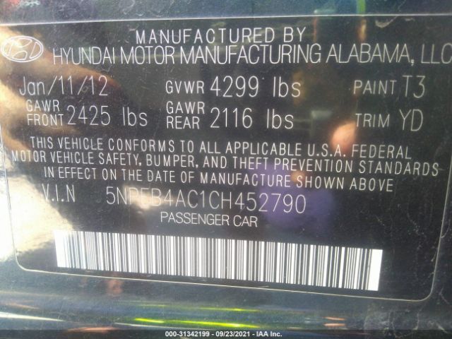 Photo 8 VIN: 5NPEB4AC1CH452790 - HYUNDAI SONATA 