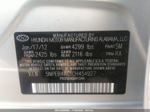 Photo 8 VIN: 5NPEB4AC1CH454927 - HYUNDAI SONATA 