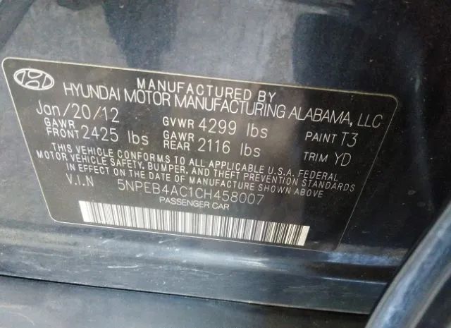 Photo 8 VIN: 5NPEB4AC1CH458007 - HYUNDAI SONATA 