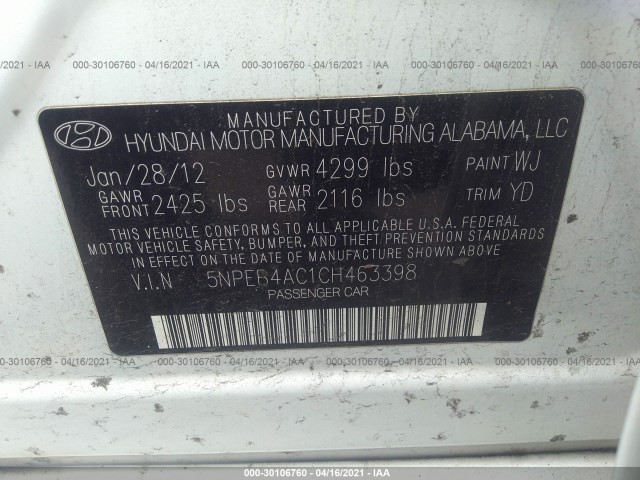 Photo 8 VIN: 5NPEB4AC1CH463398 - HYUNDAI SONATA 