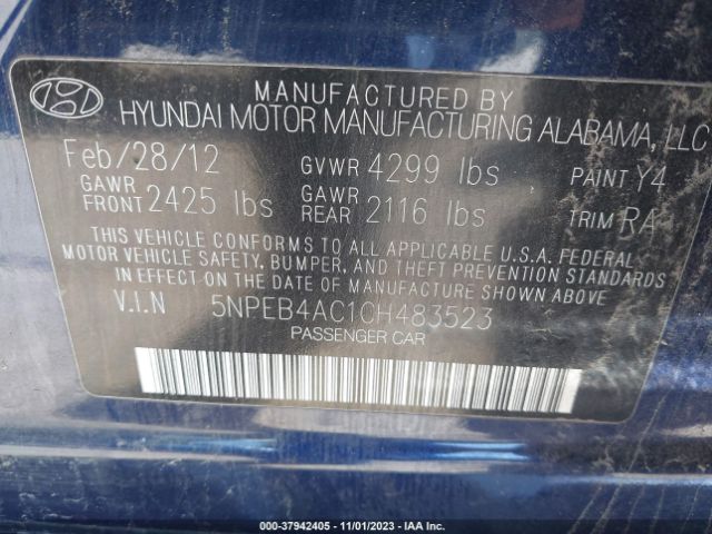 Photo 8 VIN: 5NPEB4AC1CH483523 - HYUNDAI SONATA 