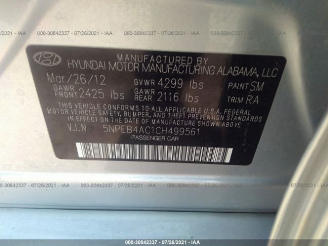 Photo 8 VIN: 5NPEB4AC1CH499561 - HYUNDAI SONATA 