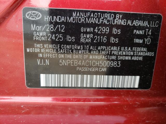 Photo 9 VIN: 5NPEB4AC1CH500983 - HYUNDAI SONATA GLS 