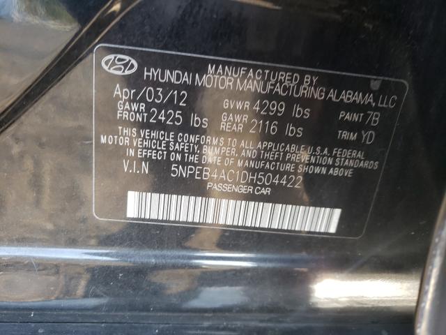 Photo 9 VIN: 5NPEB4AC1DH504422 - HYUNDAI SONATA GLS 