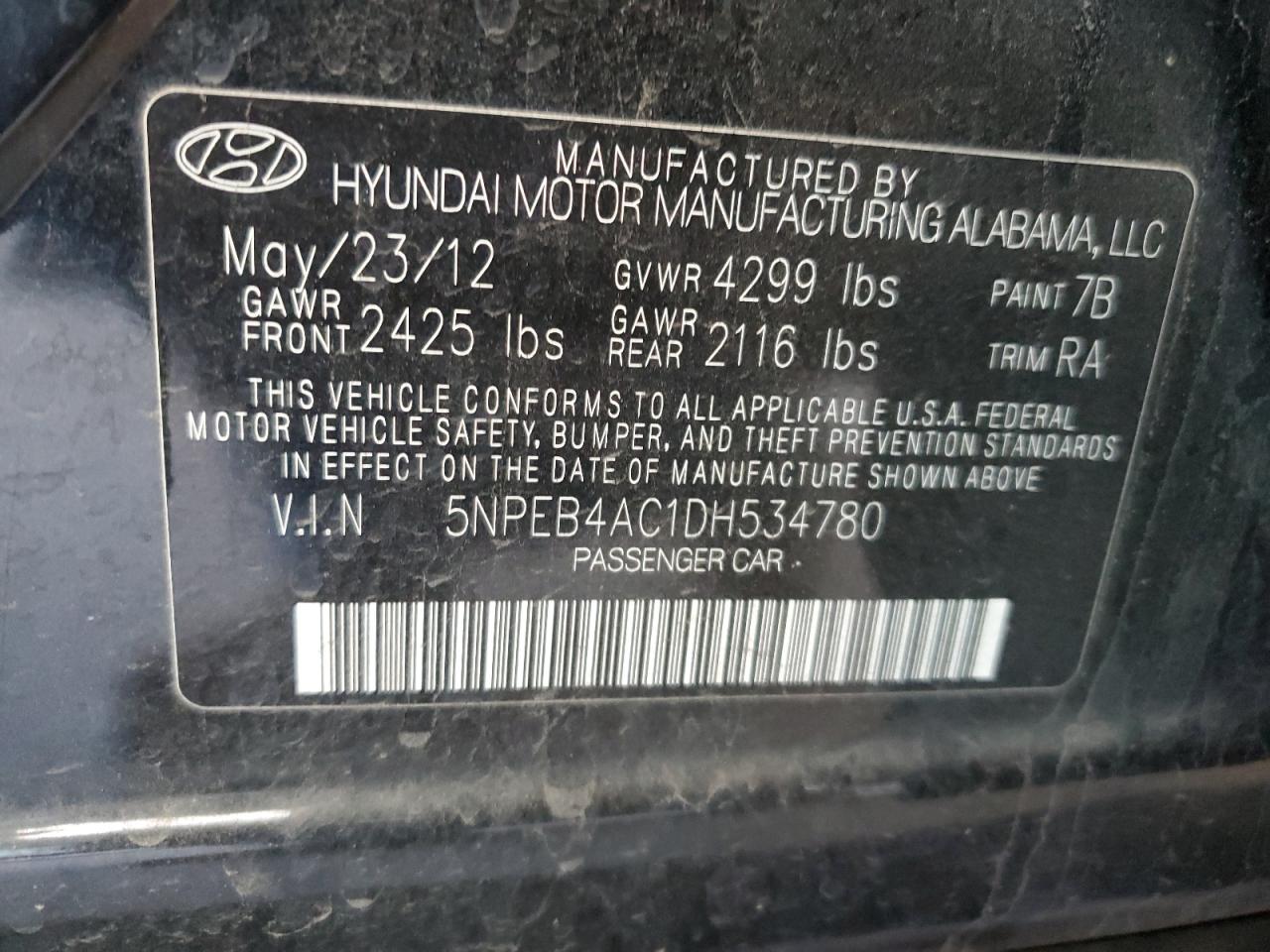 Photo 11 VIN: 5NPEB4AC1DH534780 - HYUNDAI SONATA 