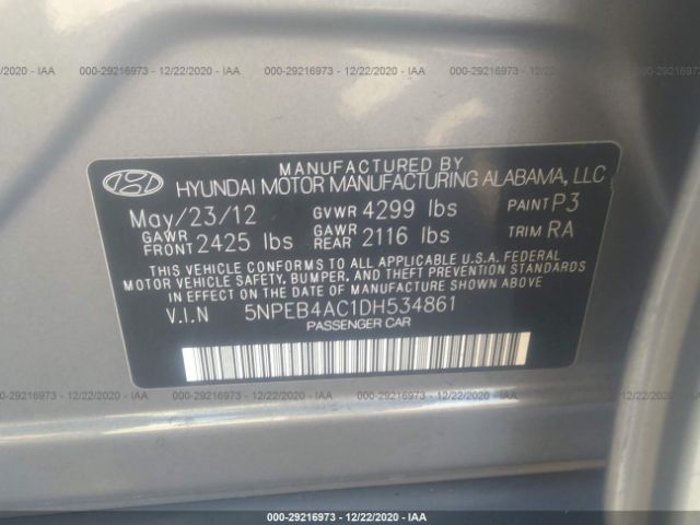 Photo 8 VIN: 5NPEB4AC1DH534861 - HYUNDAI SONATA 